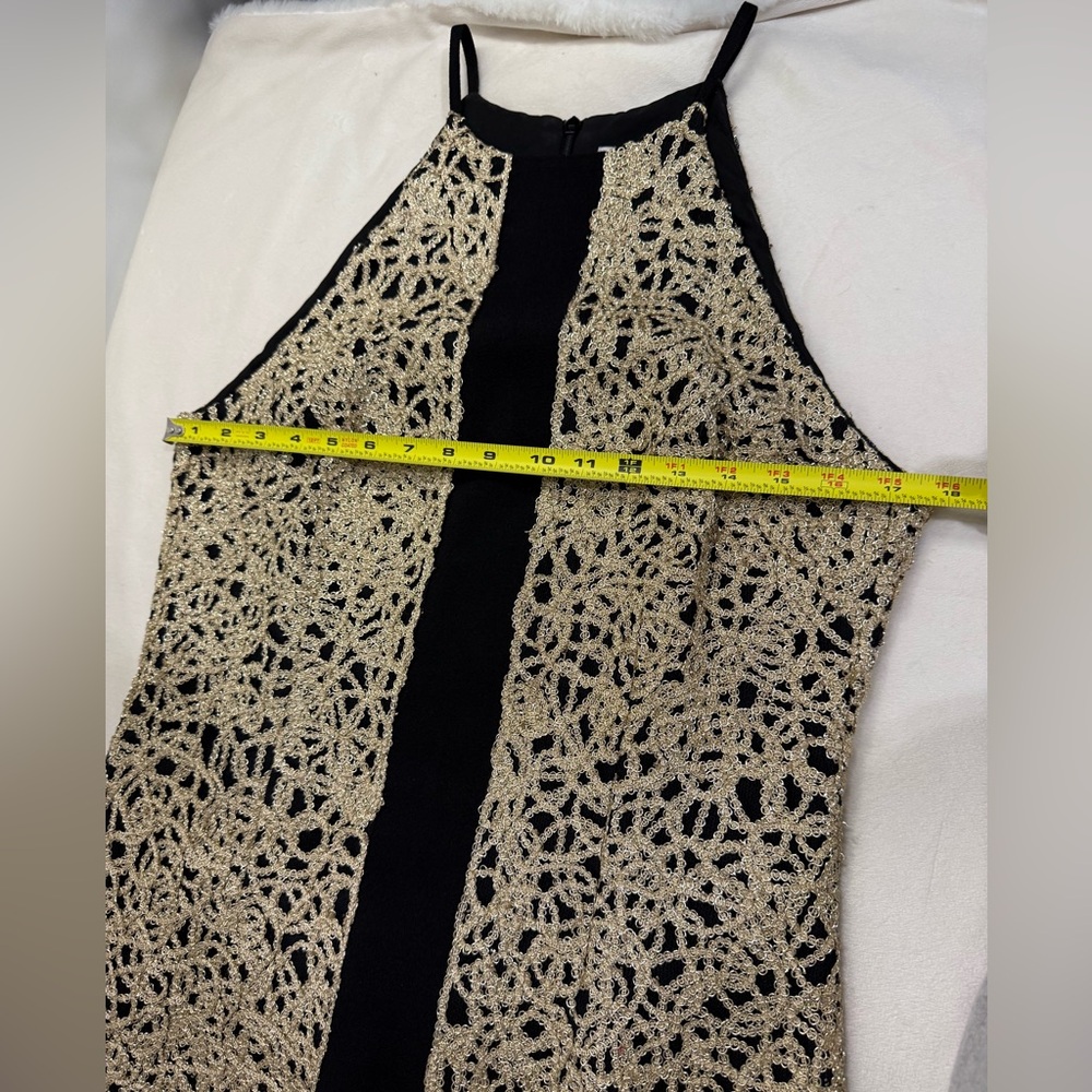 BELLE BADGLEY MISCHKA Elegant Black and Gold Embroidered Dress Size US 10 - Picture 6 of 15